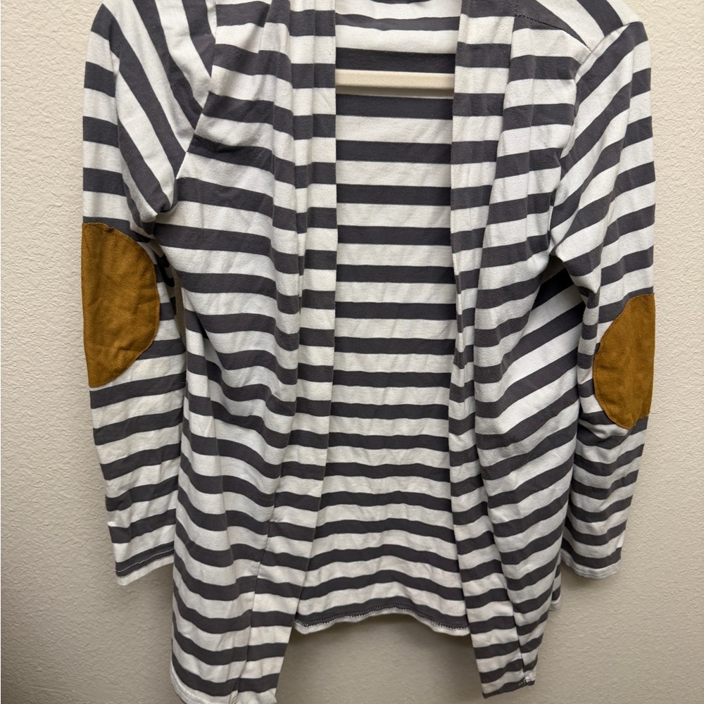 Striped Cardigan with Elbow Patches